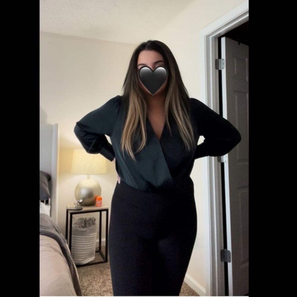 Banana Republic Petite Satin Wrap Top - Emerald Green